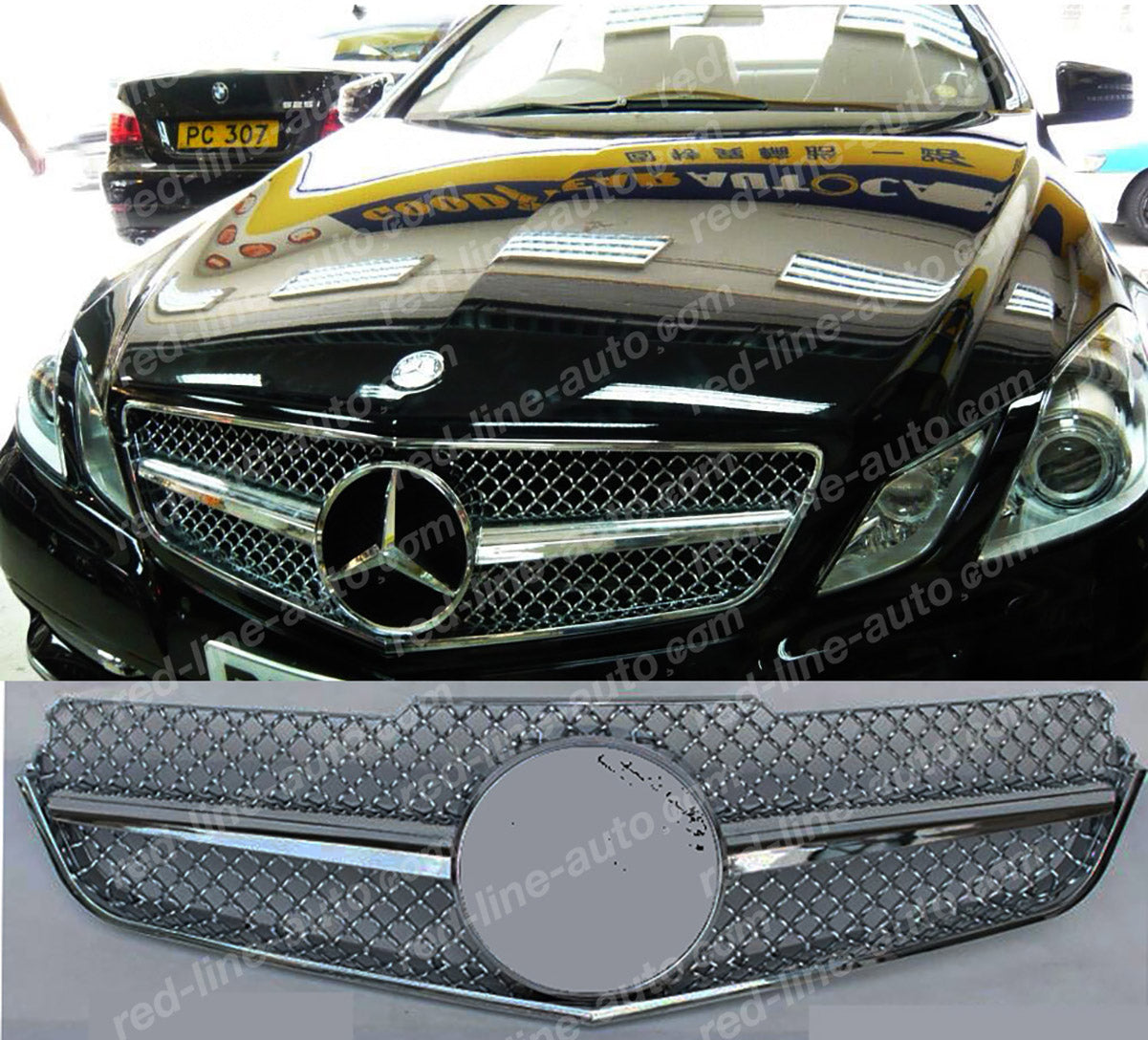 Pre-facelift Mercedes W207 E-Class Coupe C207 Convertible A207 AMG Grille, Single-fin Full Chrome