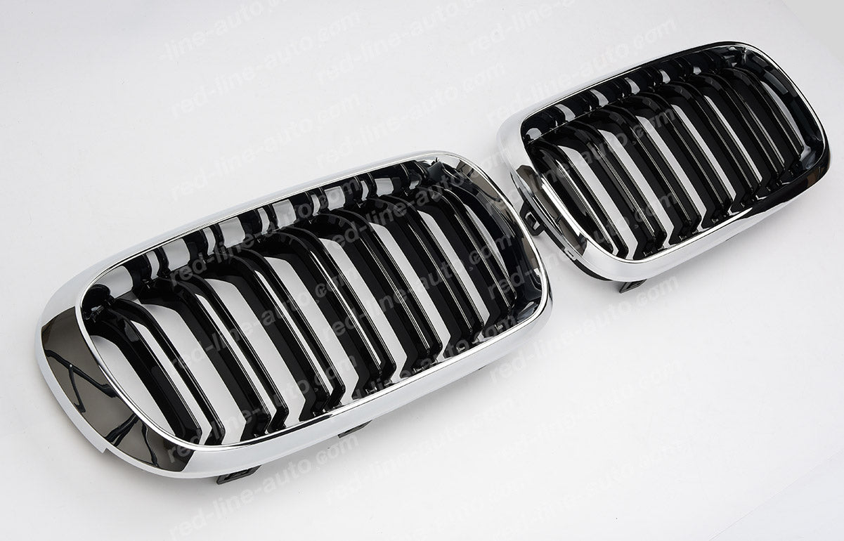 BMW F15 X5 SUV F16 X6 Coupe M-Power Front Grille, Black Dual-Slat with Chrome Surround