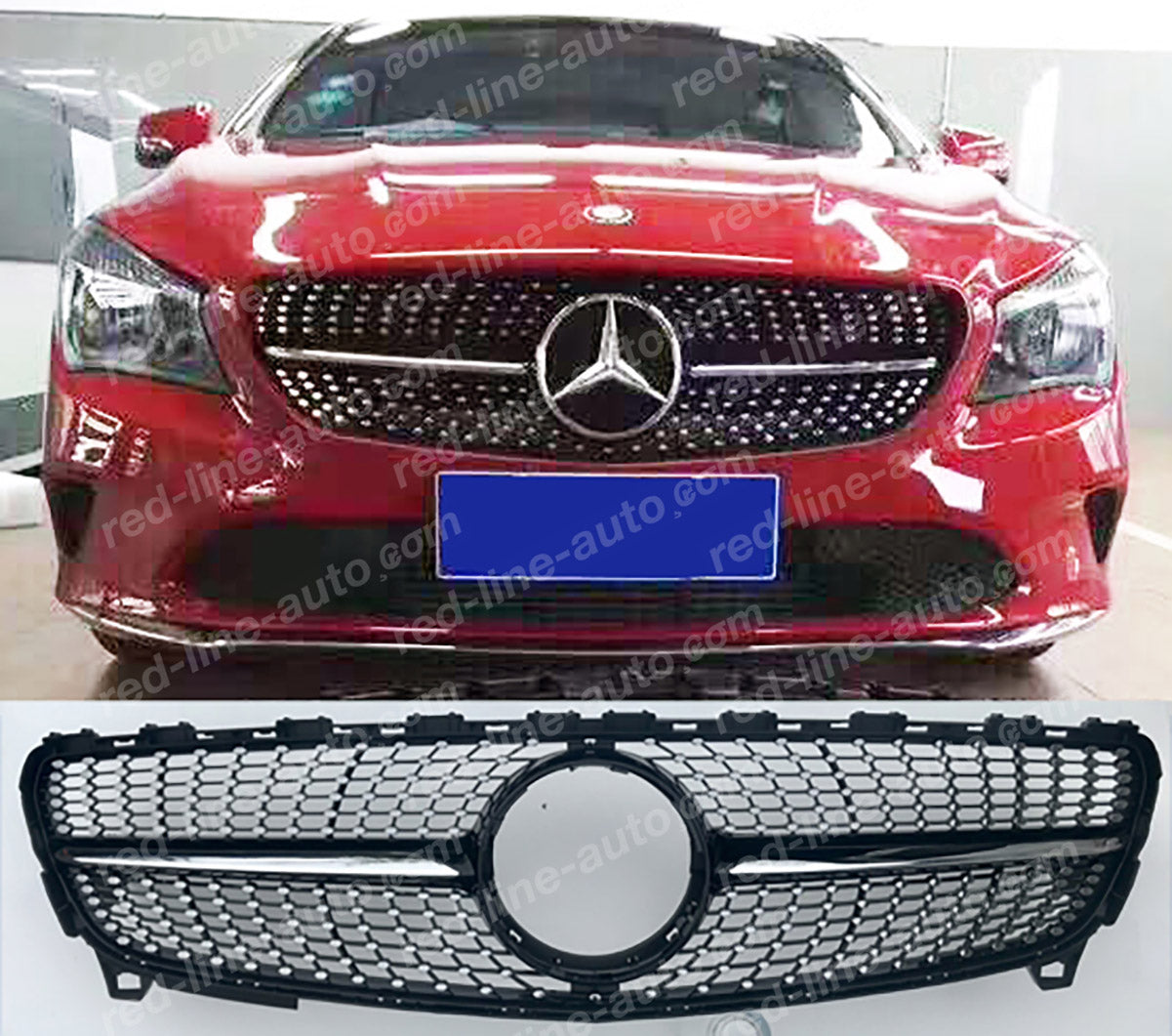 Facelift Mercedes W176 A-Class Hatchback AMG Black A45 Front Grille, Chrome Diamond