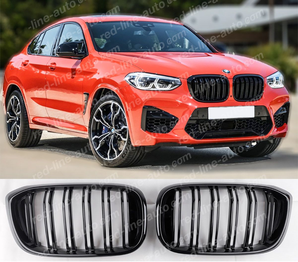 BMW G02 X4 SUV Coupe M-Performance Front Grille, Full Gloss Black Double-bar