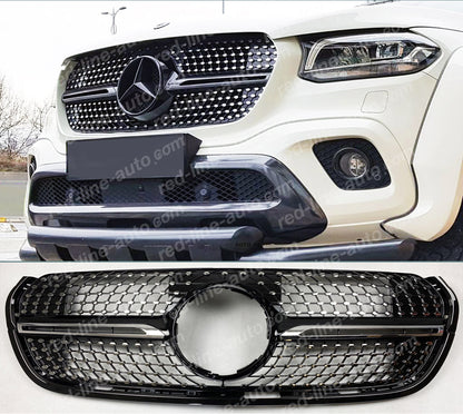 Mercedes W470 BR470 X-Class Pickup Truck Black AMG Front Grille, Chrome Diamond