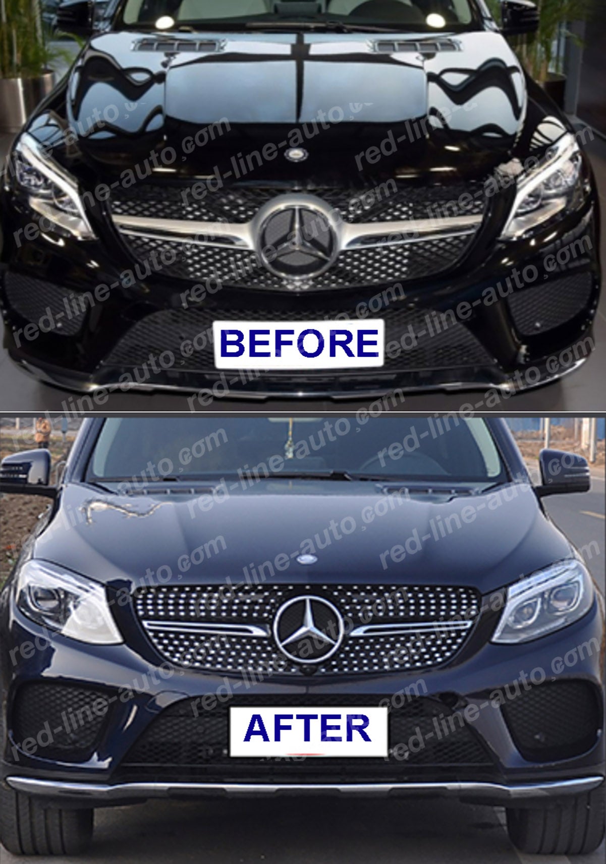 Mercedes C292 GLE Coupe SUV Chrome AMG GLE43 Front Grille, Diamond Black Night Edition