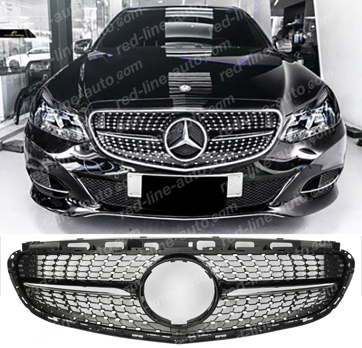 Facelift Mercedes W212 E-Class Saloon S212 Estate Black AMG Front Grille, Chrome Diamond