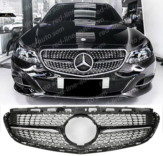 Facelift Mercedes W212 E-Class Saloon S212 Estate Black AMG Front Grille, Chrome Diamond