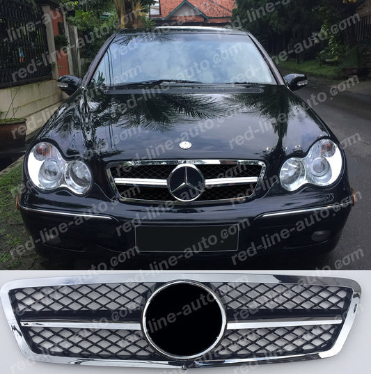 Mercedes W203 C-Class Saloon S203 Estate AMG C55 Black Front Grille, Chrome Single-fin