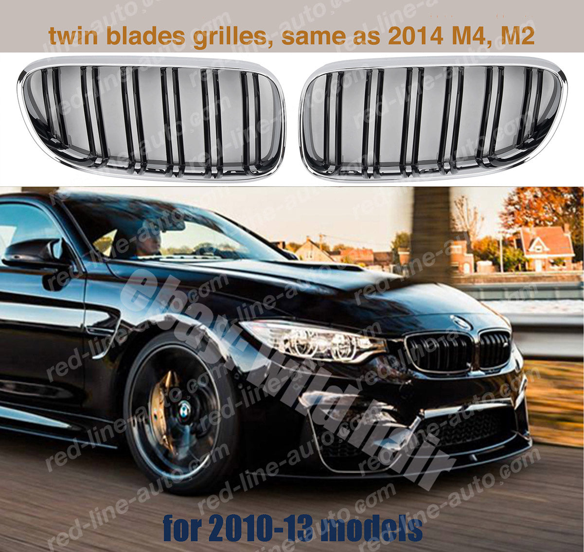 Facelift BMW E92 Coupe E93 Convertible Black M-Power Grille, Double-slat Chrome Surround