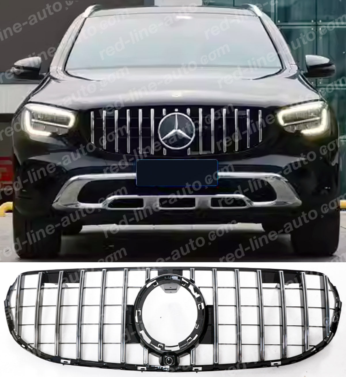 Facelift Mercedes Sport GLC X253 SUV Black GT Grille, Non-AMG Bumper Chrome Panamericana Slat