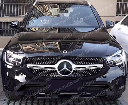 Facelift Mercedes Sport GLC X253 W253 SUV Iridium Silver Grille, Non-AMG Bumper Chrome Diamond