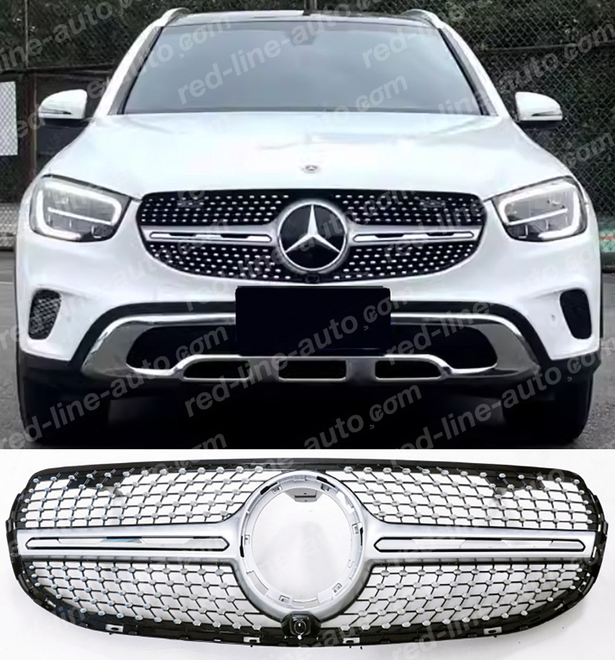 Facelift Mercedes Sport GLC X253 W253 SUV Iridium Silver Grille, Non-AMG Bumper Chrome Diamond