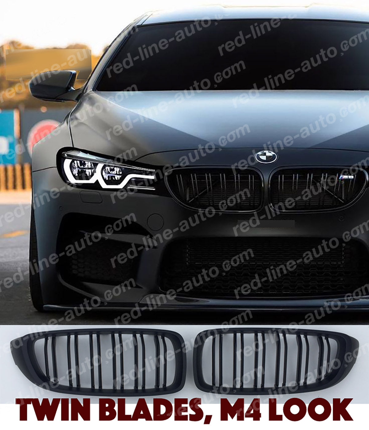 BMW F80 M3 Saloon F82 M4 Coupe F83 Convertible M-Performance Front Grille, Full Matte Black Double-slat