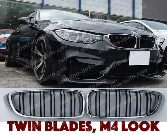 BMW F80 M3 Saloon F82 M4 Coupe F83 Convertible M-Power Front Grille, Black Twin-Bar with Chrome Surround