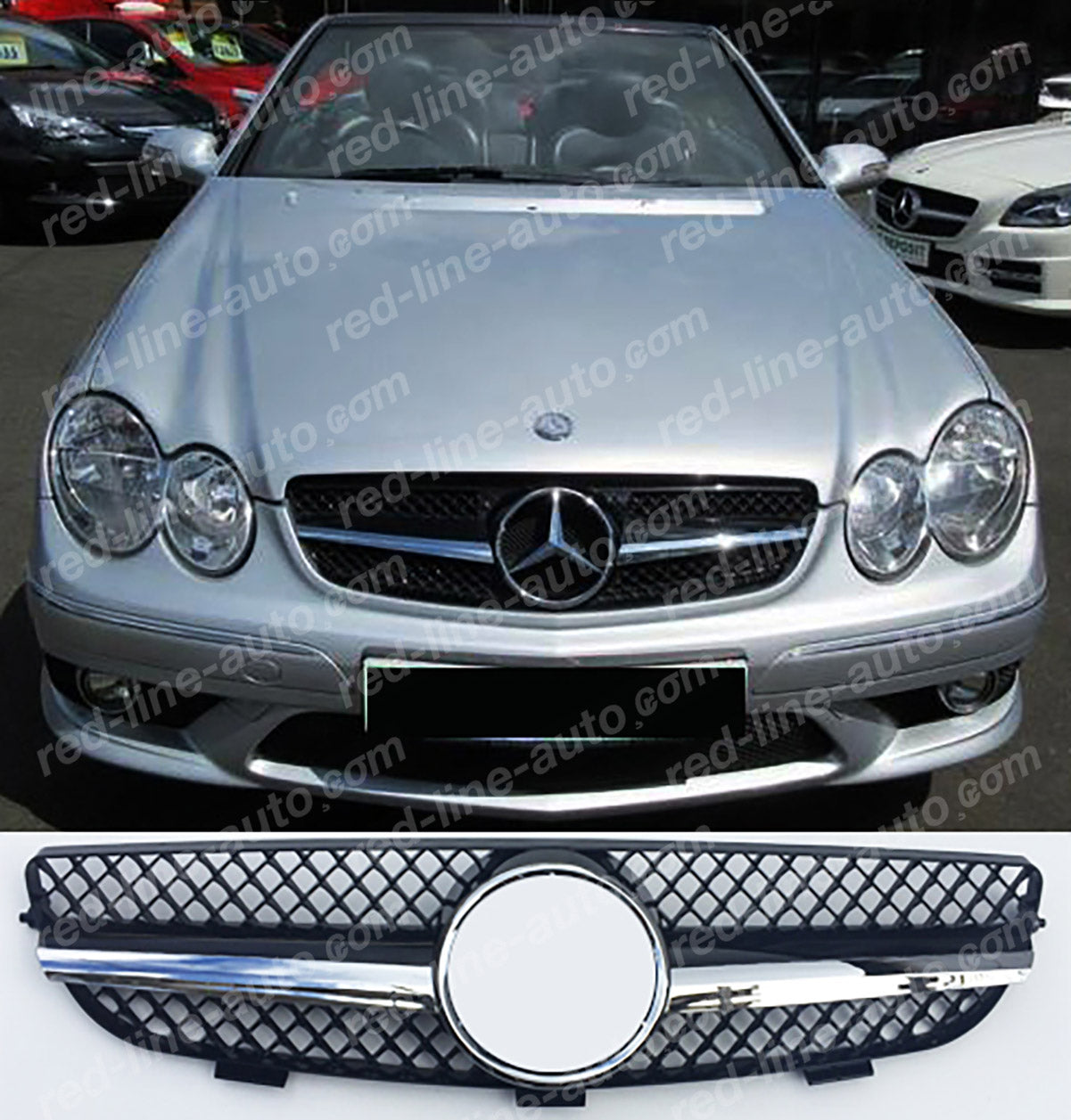 Mercedes W209 CLK Coupe C209 Convertible A209 AMG Grille, Black with Chrome Singe-fin