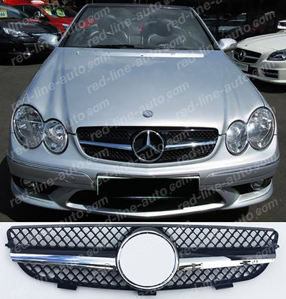 Mercedes W209 CLK Coupe C209 Convertible A209 AMG Grille, Black with Chrome Singe-fin