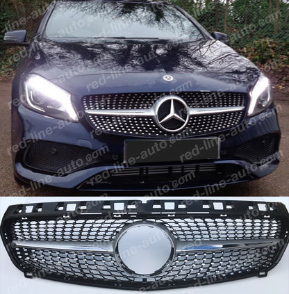 Pre-facelift Mercedes W176 A-Class Hatchback AMG A45 Diamond Front Grille, Iridium Silver