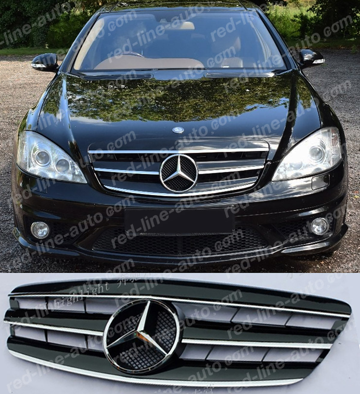 Pre-facelift Mercedes W221 S-Class Saloon AMG S65 63 Black Sport Grille with STAR, Chrome Louvre