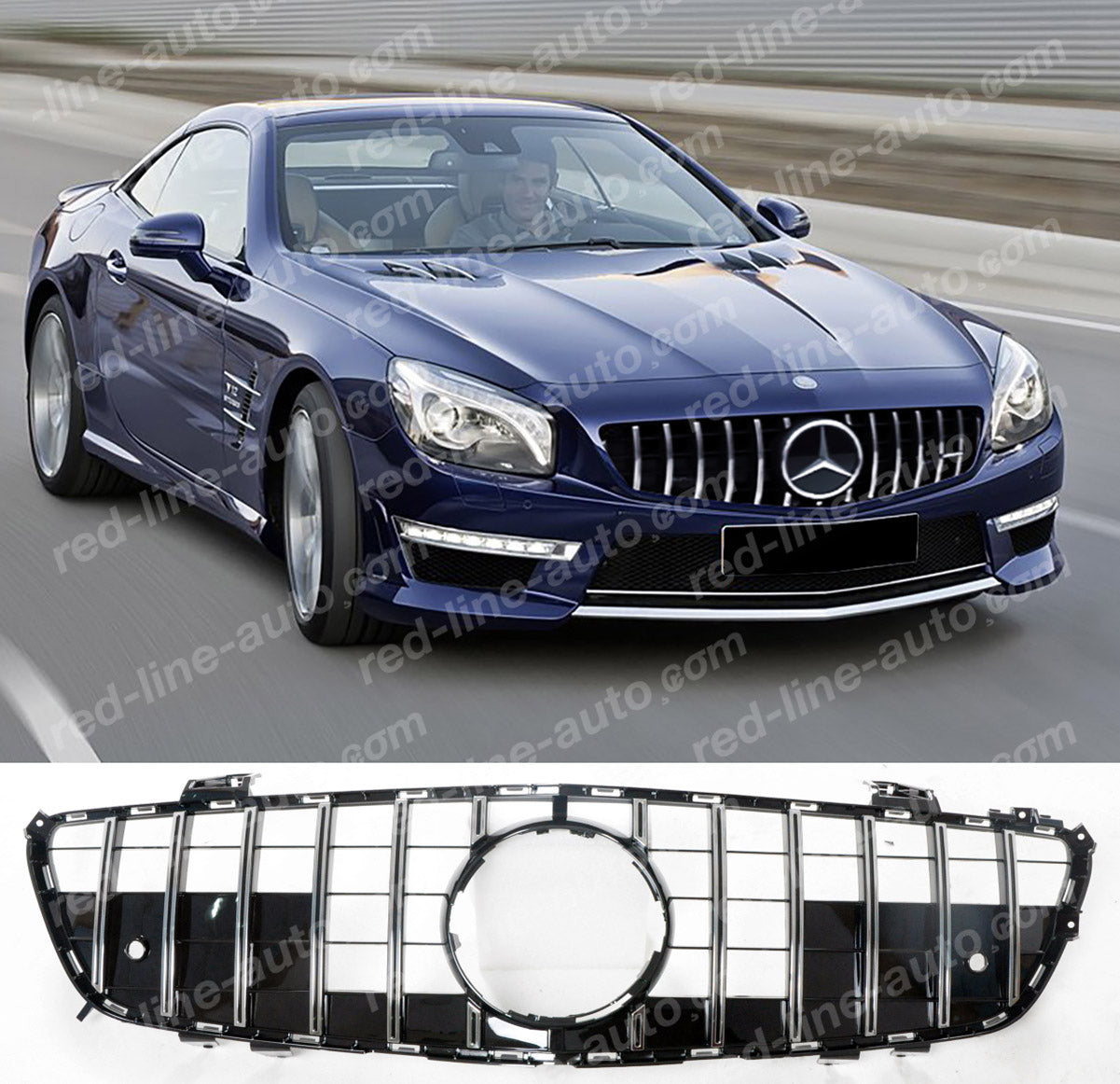 Pre-facelift Mercedes R231 SL-Class Roadster AMG GT Grille, Black with Chrome Panamericana Slat