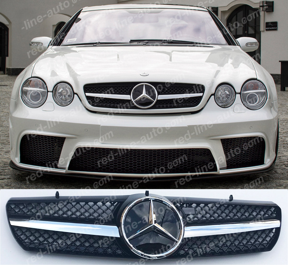 Mercedes W215 CL-Class C215 Coupe Black AMG Front Grille with STAR, Chrome Single-fin