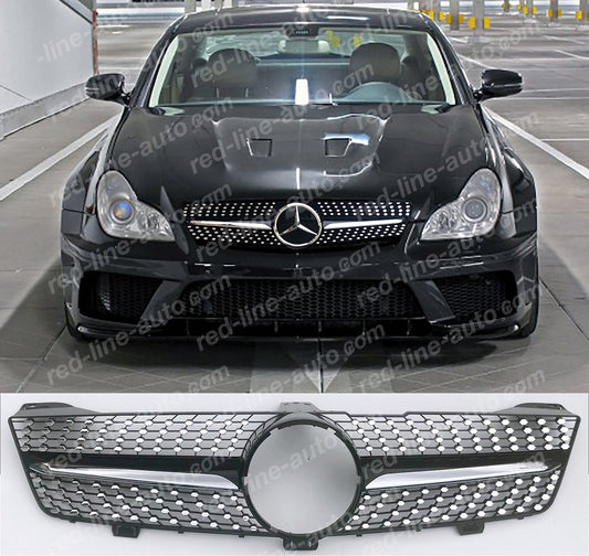 Facelift Mercedes W219 CLS Coupe C219 Black AMG CLS63 Front Grille, Chrome Diamond