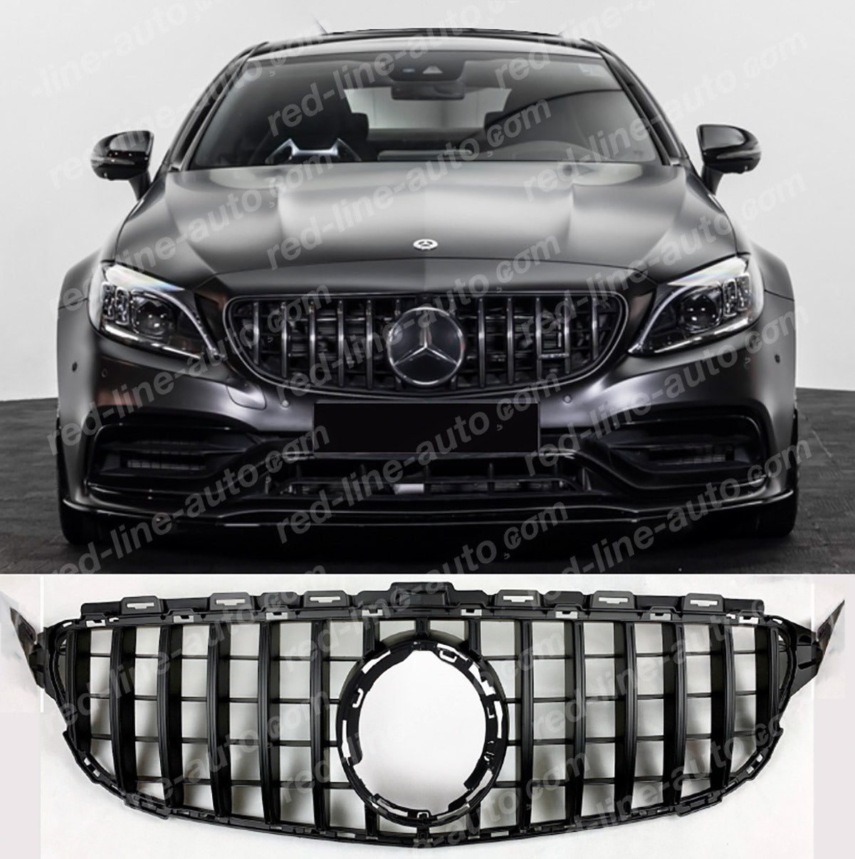 Facelift Mercedes W205 C-Class Saloon S205 Estate C205 Coupe A205 Convertible AMG GT Grille, Matte Black Panamericana No-Camera