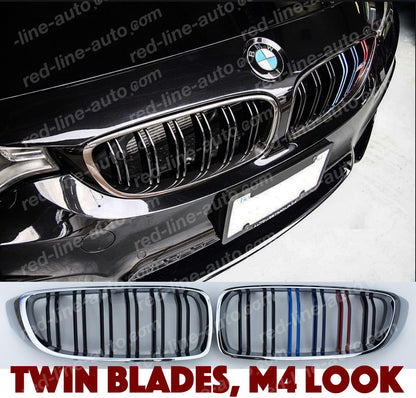 BMW F80 M3 Saloon F82 M4 Coupe F83 Convertible Twin-slat Front Grille, Black With M-Power Tri-Colour Chrome Rim