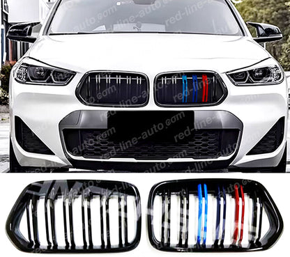 BMW F39 X2 SUV Dual-slat Front Grille, Gloss Black with M-Power Tri-colours