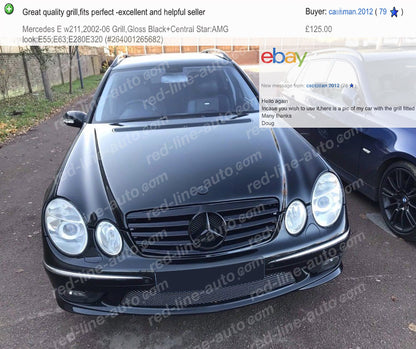 Pre-facelift Mercedes W211 E-Class Saloon S211 Estate AMG Sport Grille with Star, Full Gloss Black