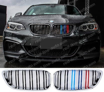 BMW 2 Series F22 Coupe F23 Convertible F87 M2 Dual-slat Grille, Black With M-Power Tri-Colour Chrome Rim