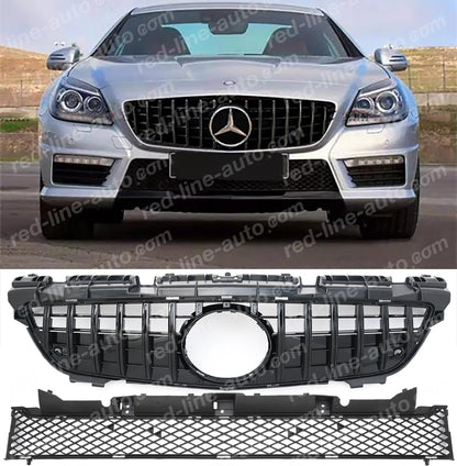 Mercedes R172 SLK Roadster Convertible SLK55 AMG GT Front Grille, Full Gloss Black Panamericana