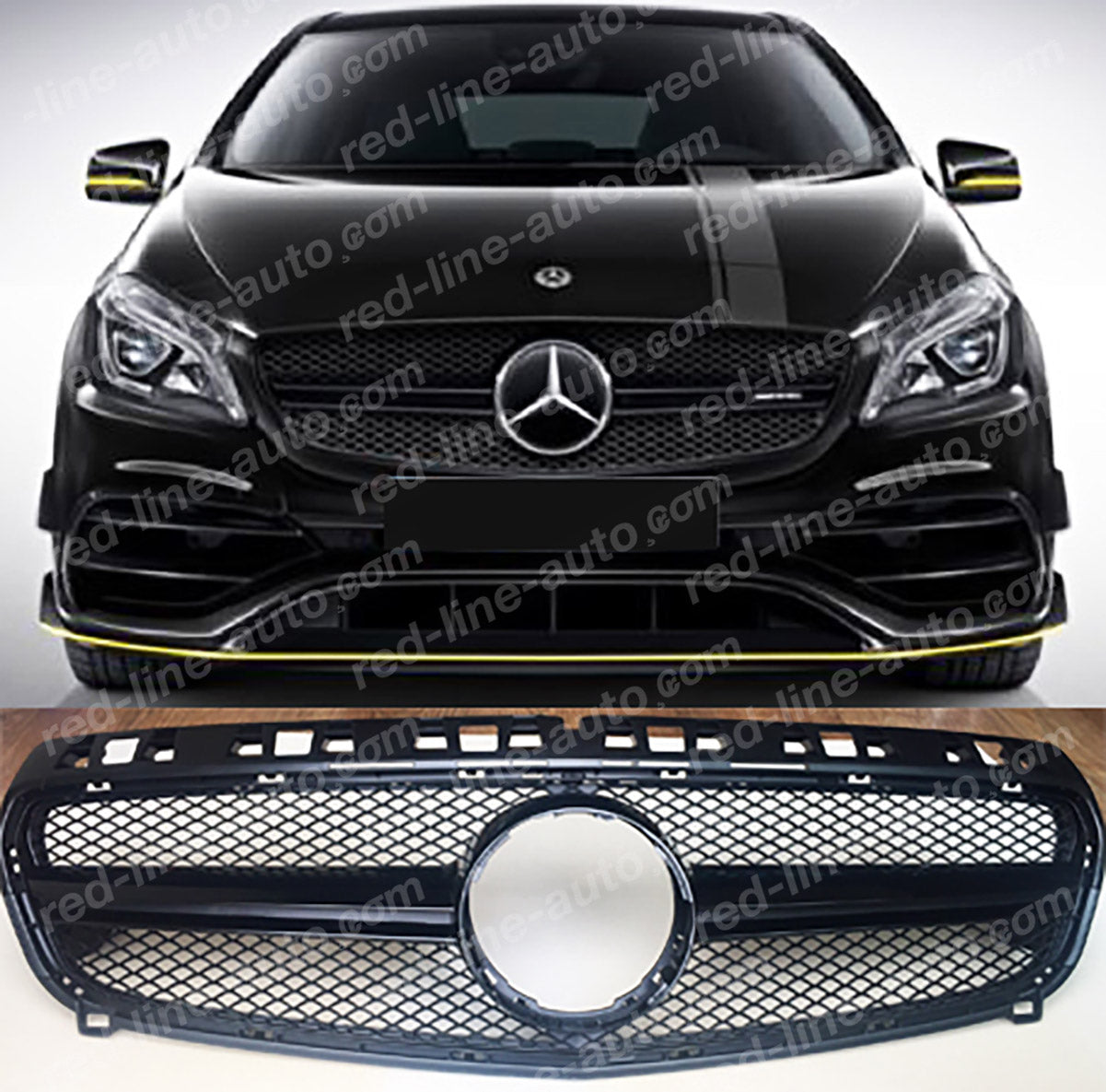 Pre-Facelift Mercedes W176 A-Class Hatchback AMG A45 Grille, Single-fin Full Gloss Black