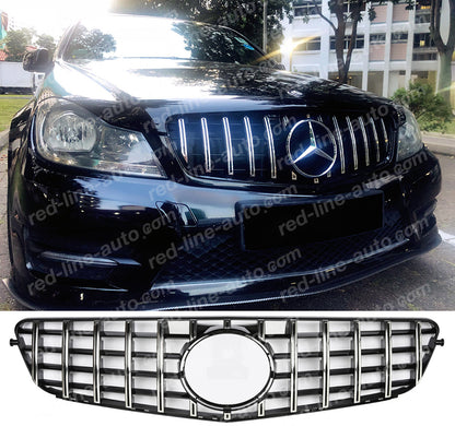 Mercedes W204 C-Class Saloon S204 Estate A204 Coupe Black GT Front Grille, Chrome Panamericana