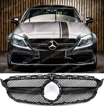 Facelift Mercedes W205 C-Class S205 C205 A205 AMG C63 Grille, Gloss Black Single Louvre With-Camera