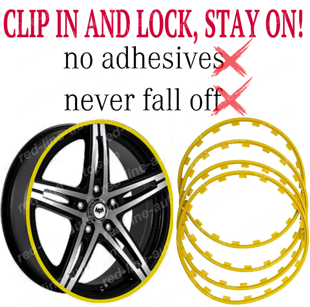 19" inch Yellow 4 Alloy Wheel Protectors ROBUST Rim Guard Clip-in and Lock non-adhesive