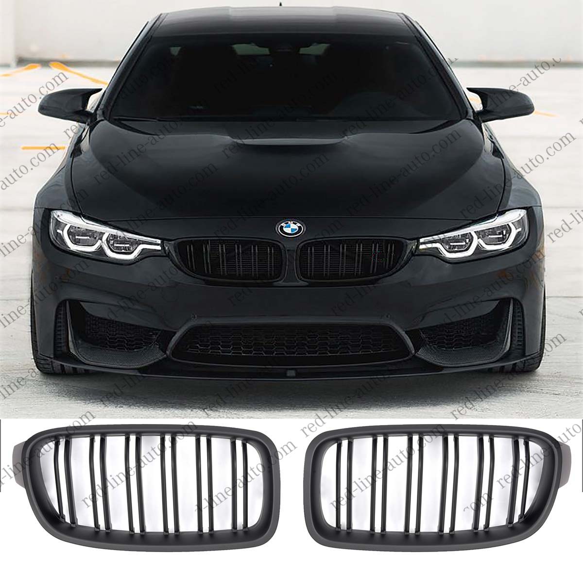 BMW 3 Series F30 Saloon F31 Estate M-Performance Front Grille, Full Matte Black Twin-bar