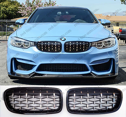 BMW 3 Series F30 Saloon F31 Estate M-Power Front Grille, Black With Chrome Diamond