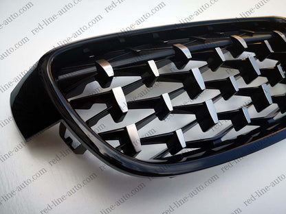 BMW 3 Series F30 Saloon F31 Estate M-Power Front Grille, Black With Chrome Diamond